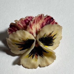 Hand Carved Bone Vintage Floral Enamel Brooch